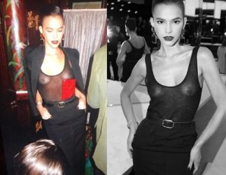 Bruna Marquezine com blusa transparente em festa
