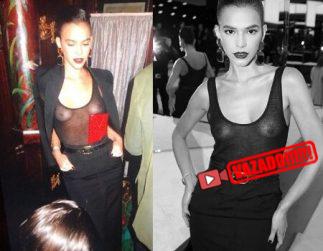 Bruna Marquezine com blusa transparente em festa